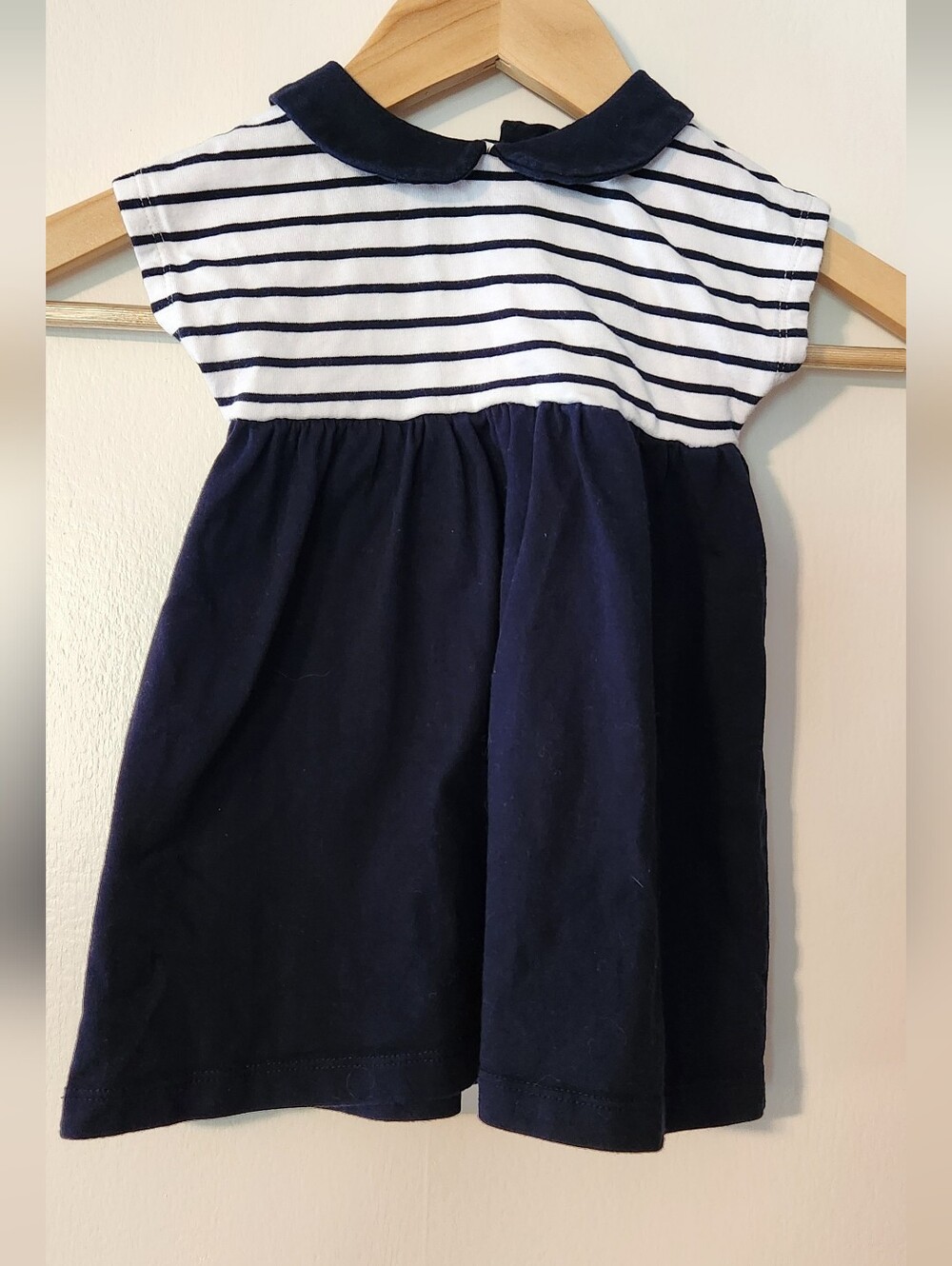 Jacadi Navy and White Striped Peter Pan Collar Dress